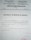 Certificat de non reprise de service